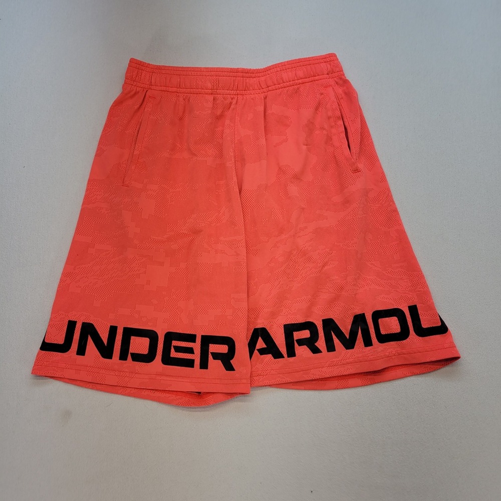 Under Armour Basketball Shorts Boys Youth XL Orange Camo Athletic Gym